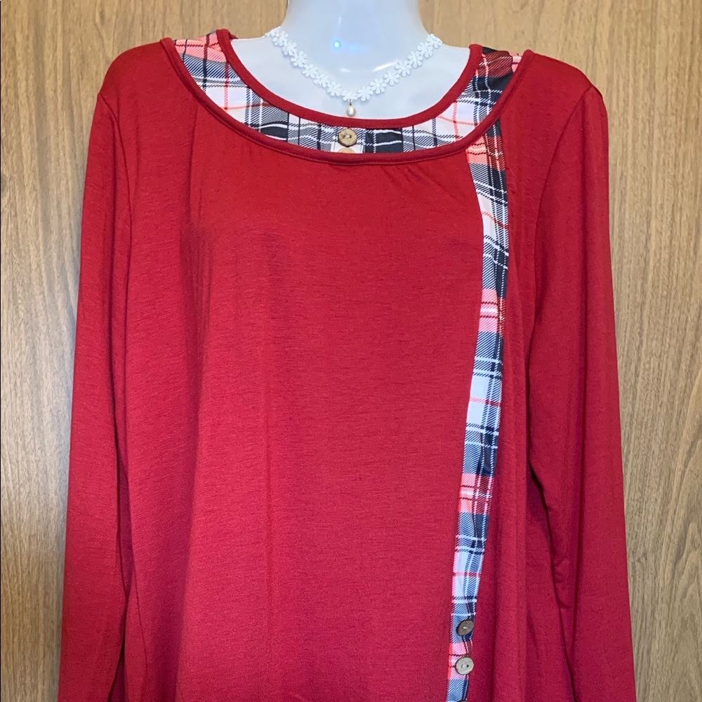 Red Plaid Long Sleeves Blouse Tunic
